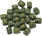rockcloud Green Jade Rune Stones Tumbled Engraved Lettering Crystal Set for Wicca Crystals Healing Chakra Reiki