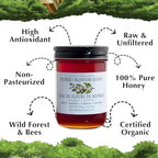Miombo Blossom Organic Raw Honey in Glass Jar, Multifloral Organic Honey Harvested from Wild Raw Honeycomb, Unpasteurized Miel Cruda, 12.35oz