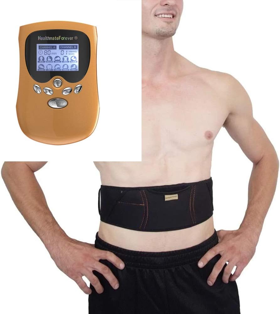 HealthmateForever PM10AB Orange 10 Modes Magic Portable Muscle Therapy Machine Pain Relief Massager | Improve Blood Flow and Blood Circulation PM10AB + Extra Best Belly Burning Toning Belt