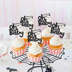 Oh Baby 24 Pack Halloween Cupcake Toppers - Glitter Ghost Cupcake Picks for Baby Shower, Kids Birthday, Party Decoration