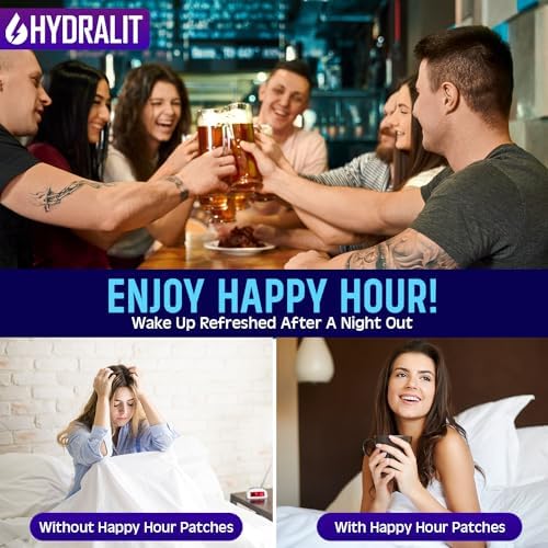 Happy Hour Hangover Patches Party Aid Hydration Drinking Relief Alcohol Recovery Patch Long-Lasting Natural Formula Better Mornings After Night Out Wake Up Refreshed Pregame 72 Pack