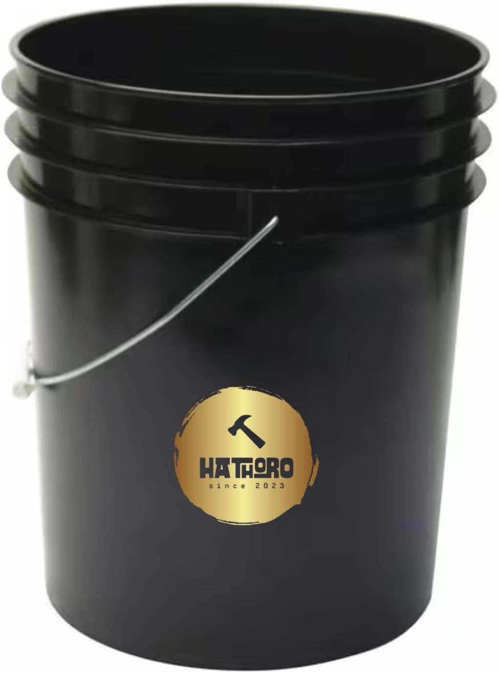 5 Gallon Food Grade Plastic Bucket, Open Head Pail with Handle, 12-3/8 in Diameter x 14-3/4 in Height (Black, 1 Pack)