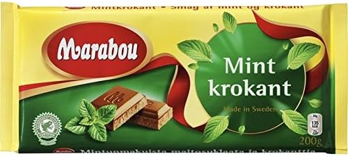 Marabou Mintkrokant - Milk Chocolate with Mint Crisp 200g - Pack of 6
