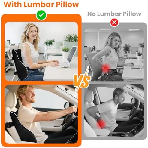 CloudBliss Ergonomic Lumbar Support Pillow – Memory Foam for Lower Back Pain Relief, Adjustable Straps & Mesh Cover for Office, Gaming, Car Seat & Home Essentials (Black)