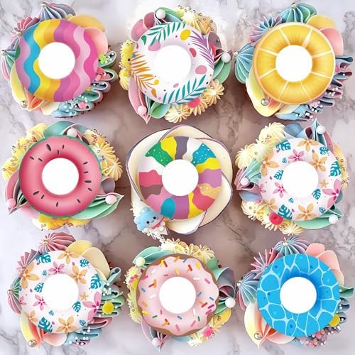 36pcs Edible Summer Swimming Ring Cupcake Toppers Wafer Paper Funny Pool Ring Cake Decorations Edible Swimming Pool Cupcake Picks for Hawaii Summer Beach Theme Party Decor