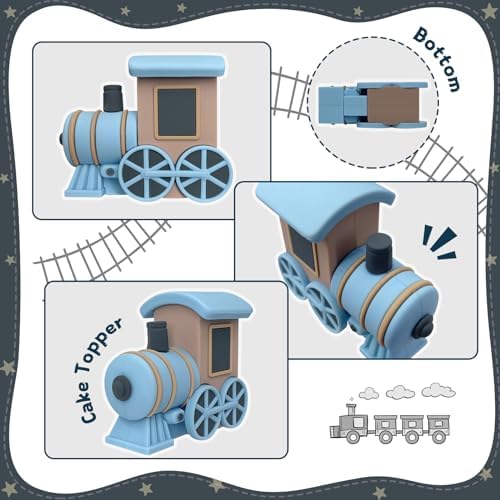 18PCS Train Cake Toppers Balls Cake Decorations with Star Cake Toppers for Boy Girl Baby Shower Train Theme Birthday Party Decorations (Blue)