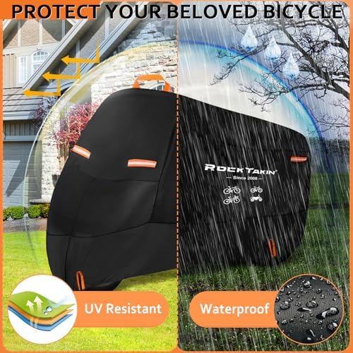 Bike Cover for 1 Bike Outdoor Waterproof, 300D Oxford Heavy Duty Bicycle Cover Rain Dust UV Wind Proof Bike Tarp with Reflective Strips Storage Bag for Mountain Road Electric Bike