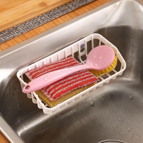 Pink Multifunctional Drain Rack,Hanging Storage Rack Drain Rack Sink Shelf Suction Cup Dishwashing Soap Sponge Holder for Kitchen Accessories Racks and Holders Storage and Organization