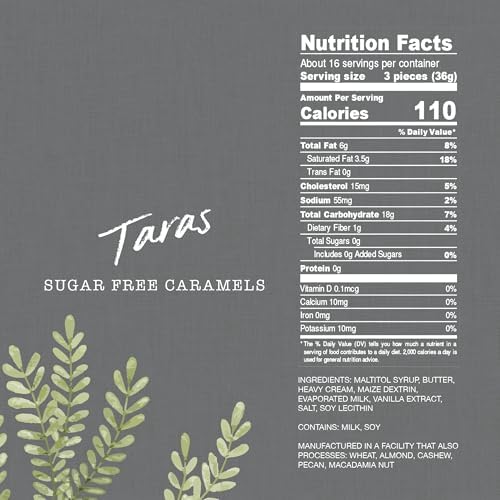 Taras Gourmet Sugar Free Caramels | All Natural Candy | Creamy & Individually Wrapped with Real Butter (20 oz)