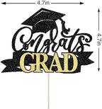 Black Gold Glitter Congrats Grad Cake Topper, Class of 2025 Themed Graduation Party Decorations, University College/High School/College/Senior Graduation Party Celebration Supplies