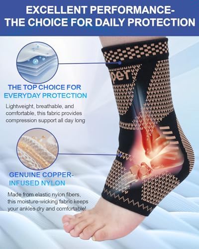 LISEPWU Copper Ankle Brace, Copper Infused Ankle Support Compression Sleeve for Men & Women, for Foot Pain Relief, Sprained Recovery, Achilles Tendonitis, Daytime or Night Use(XL)