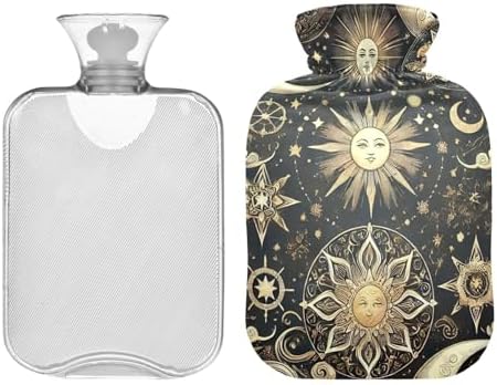 Sun Moon and Stars Hot Water Bottle Water Heating Pad Hot Water Bag for Neck, Shoulder and Menstrual Cramps, 2L