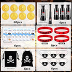 Shappy 6 Set Pirate Night Cruise Gifts Fish Extender Exchange Gifts for Cruise Pirate Silicone Bracelets, Eye Patches, Telescope, Golden Coin for Carnival Party Treasure Find Cosplay Birthday Party