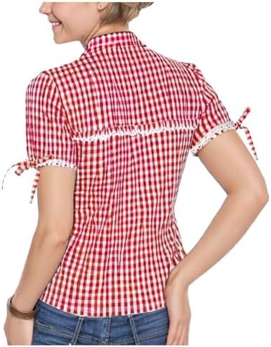 Women Oktoberfest Plaid Shirt V-Neck Button Down Top Dirndl Blouse German Bavarian Traditional Beer Girl Dirndl Blouse