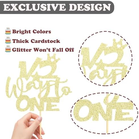 Sotpot 1 Pack Half Way To One Cake Topper Gold Glitter 1/2 Half Birthday Cake Decoration for Baby Half Year Old Birthday Party Gender Reveal Party Supplies