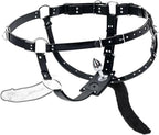 Strapon Dildo Harness with Anal Plug Tail – Adjustable Black Double Penetration Fetish Harness for Anal & Vaginal Use – Unisex Strap for Couples(waist 32"-70")