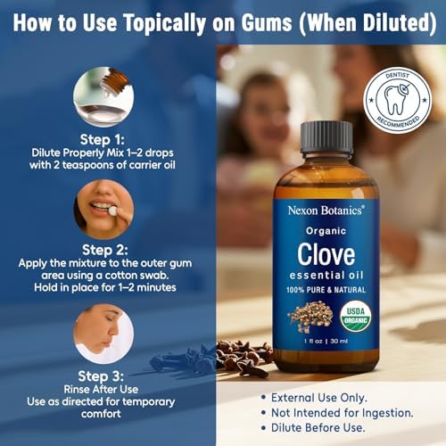 Organic Clove Essential Oil 30 ml - Pure, Natural, Undiluted for Toothache, Sore Muscles, Skin & Hair Care - Soothing Clove Bud Essential Oil - Nexon Botanics