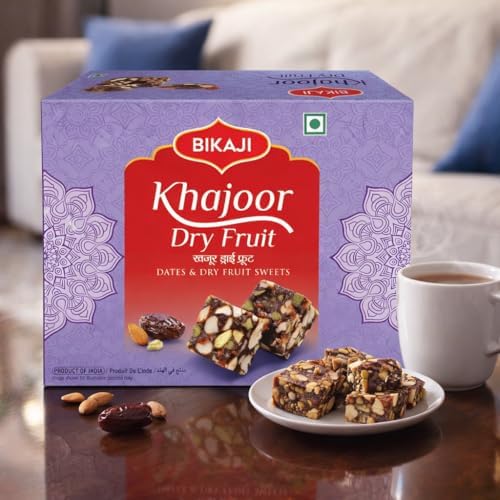 Bikaji Khajoor Dry Fruit Burfi | Halwa 8.81 oz (250 g) No Sugar Added Indian Dessert with Dates & Mixed Nuts, Authentic Traditional Mithai, Soft Rich Sweet Treat, Festive Gifting Box