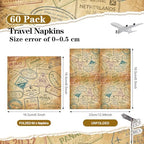 60 Pcs World Travel Cocktail Paper Napkins 6.5 x 6.5 Inches Disposable Paper Napkins Dessert Beverage Tissue for Decoupage Luncheon Tissue for Theme Party Wedding Birthday Party