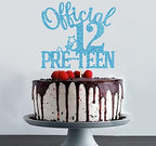 Baby Blue Glitter Official 12 Pre-teen Cake Topper, Happy 12th Birthday/Bruh I'm12, Cheers to 12 Years 12th Birthday Party Decorations Supplies