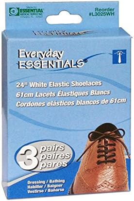 Essential Medical Supply Tie Once Elastic Shoelaces with 3 Pairs in One Pack - Essential Dressing Aid for Seniors, Adults and the Elderly, White, 24"