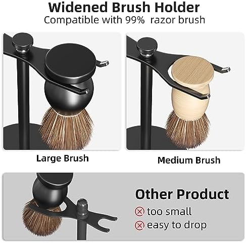 pickpiff Safety Razor Stand With Brush Holder, Black Heavy Duty Metal Shaving Holder for Men, Extra Wide Openings, Fits Most Brushes and All Kinds Of Razors