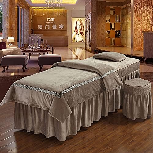 KKLT 4-Piece Massage Table Sheet Set,Flannel Solid Color Beauty Bed Cover Breathable Beauty Bedspreads for Spa Physiotherapy Massage-Camel Gray 70x190cm(28x75inch)