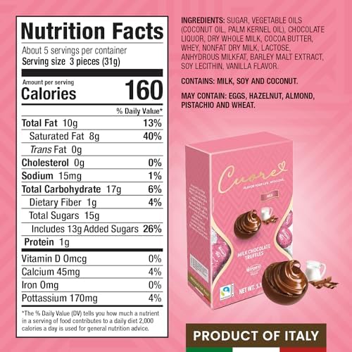 Witor's Chocolates, Cuore Chocolate Truffles with Creamy Filling, Italian Truffles, Made in Italy, Perfect for Gifting (5.11 Ounce, Milk Chocolate)