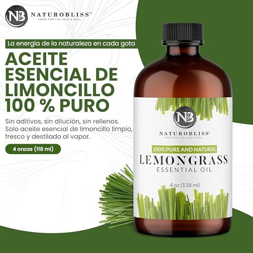 NaturoBliss 100% Pure Lemongrass Essential Oil Therapeutic Grade Premium Quality (4 fl. oz) with Glass Dropper, Perfect for Aromatherapy