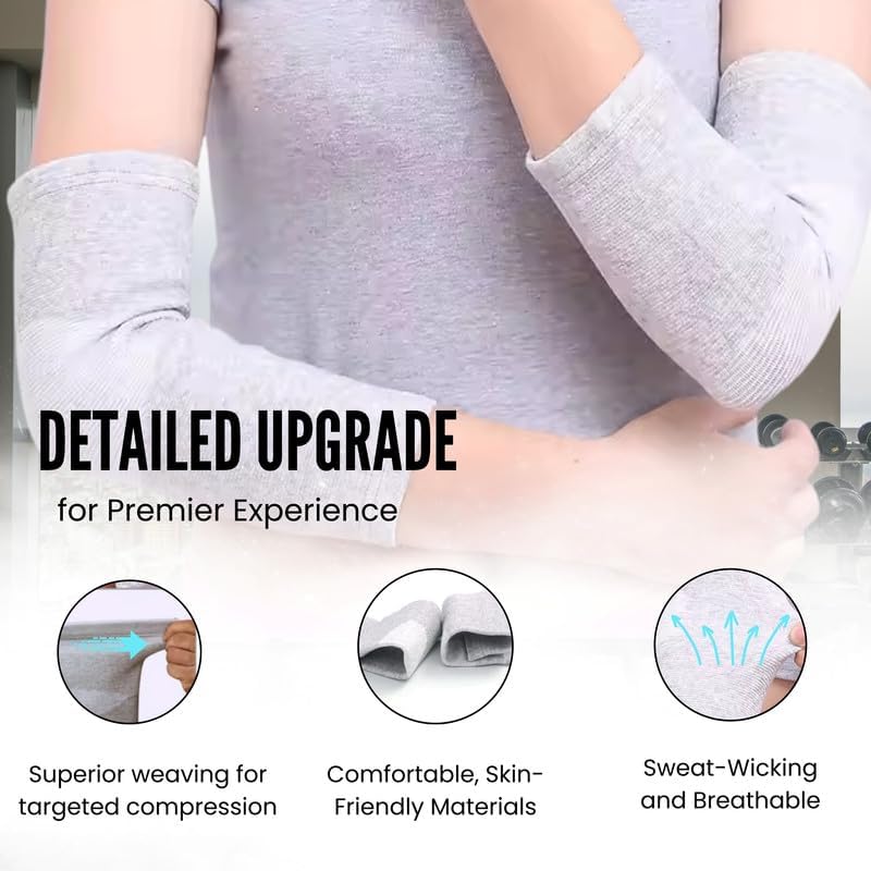 Wonder Care Bamboo Elbow Support Compression Sleeve for Tennis, Golf Elbow, Joint Pain Relief, White, Pack of 2 (Medium)