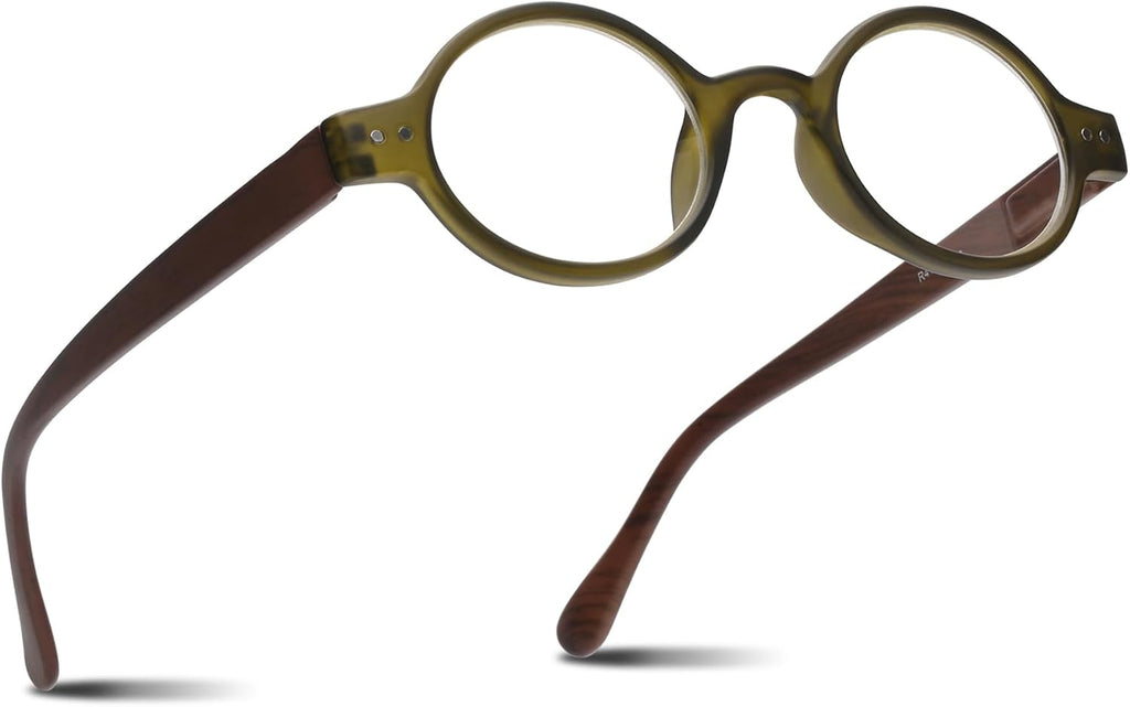 2SeeLife Small Round TR-90 Reading Glasses for Men & Women - Narrow-Medium Fit, Sturdy Frame, Spring Hinges, Retro Readers, Green, +1.75