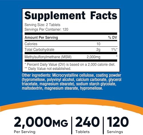 Nutricost MSM Tablets (Methylsulfonylmethane) 2000mg Per Serving, 120 Servings, 240 Tablets - Non-GMO and Gluten Free