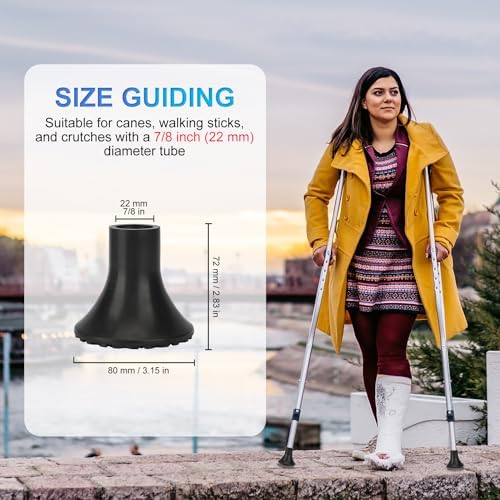 supregear Crutch Tip 7/8 inch Heavy Duty, Non-Slip Rubber Replacement Cane Tips, All Terrain Crutch Foot Pad, Wide Tips for Walking Canes and Crutches, 1-Pack/XL, Black