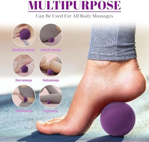 Physical Yoga Balls Massage Lacrosse Balls for Myofascial Release, Trigger Point Therapy, Muscle Soreness Deep Tissue Massage Physical Therapy Equipment(2 Pack,Blue and Purple)
