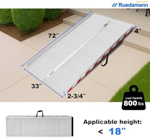 Ruedamann 6FT x 33.5" Extra Wide Electric Scooter ramp Wheelchair ramp for Doorways, Lightweight with Handle 800Lbs, Non-Slip Foldable Threshold Ramp for Heavy Wheelchair for Curb, Steps and Stairs