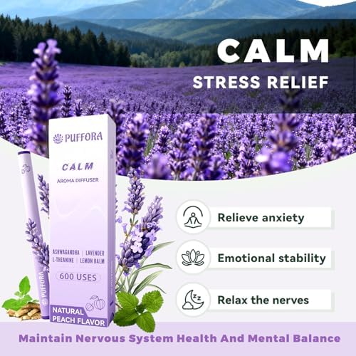 Herbal Aromatherapy Pen, Plant-Based - Ashwagandha, Lavender, L-Theanine, Lemon Balm, Vitamin B1 & B6, Supports a Calm Mood, Relaxed Feelings, 600 Uses