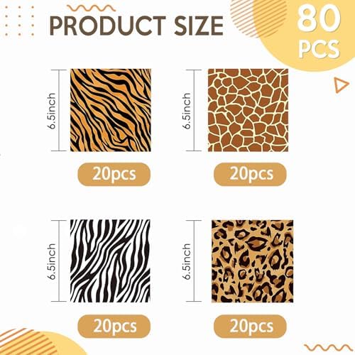 80PCS Animal Safari Napkins Jungle Animal Theme Paper Napkins Tiger Zebra Giraffe Leopard Print Napkins Cheetah Napkins Party Supplies for Jungle Safari Birthday Baby Showers