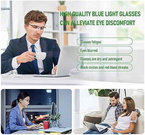 Blue Light Blocking Glasses, Lightweight Metal Half Frame Computer Reading/Gaming/TV/Phones Glasses,Filter UV Ray/Computer Glare with Spring Hinge Eyeglasses(Black+Gray)