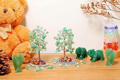 Green Aventurine Crystal Money Tree - Copper Wire, Luck Tree of Life Feng Shui Attract Positive Energy Gemstone Home Room Office Desk Decor Spiritual Gift for Women Men Meditation