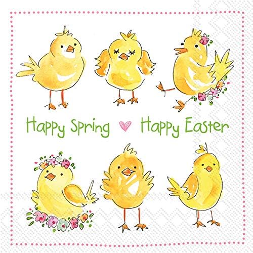 Boston International IHR 3-Ply Paper Napkins, 20-Count Lunch Size, Easter Chicks