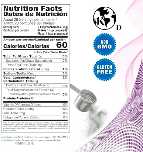 DairySky Lactose Free Milk Powder 16 Oz - Non GMO Fat Free Powdered Milk for Baking & Coffee, Kosher with Protein & Calcium, Great Substitute for Liquid Milk, RBST Hormone Free - 1 Pack