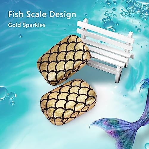 Muf Fish Scale Contact Lens Case,Portable Contact Lens Travel Kit with Mirror,Container,Tweezer,Contact Lens Solution Bottle,Compact Soak Storage Kit for Travel Outdoors Daily Use,Golden Sparkles