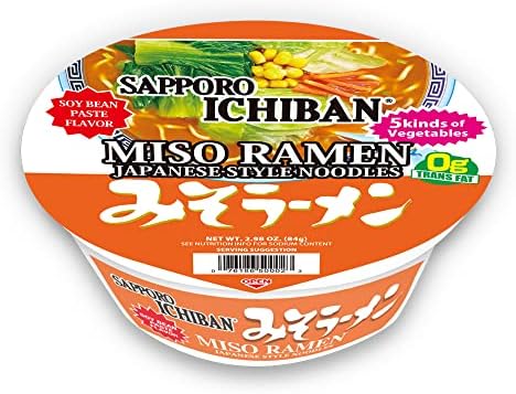 [SAPPORO ICHIBAN] Miso Ramen Bowl (Donburi) Noodles, No. 1 Tasting Japanese Instant Cup Noodles (2.94 oz x 12 Bowls) (Miso)
