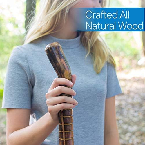 RMS Nature Wood Walking Stick - Wooden Hiking Stick and Trekking Pole with Leather Wrist Strap