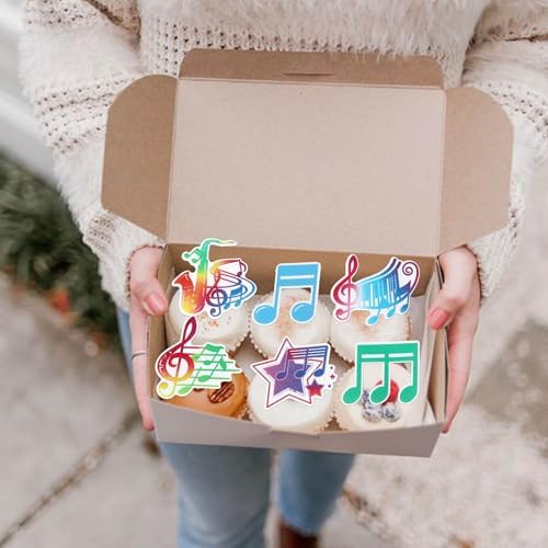 60 Pack Edible Music Notes Cupcake Toppers Wafer Paper Saxophone Cupcake Picks Vinyl Record Cake Decorations for Retro Rock and Roll Music Theme Baby Shower Birthday Party Supplies