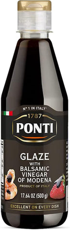 Ponti Glaze with Balsamic Vinegar 17.6oz (500ml) Large - Concentrated Thick Drizzle with Grape Must & Vinegar of Modena Sweet Sour Tangy Flavor - Italian
