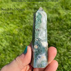 1pc Moss Agate Crystal Wand Hexagonal Pointed Tower Faceted Prism Natural Gemstone for Reiki Chakra Healing Energy Home Decor
