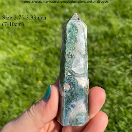 1pc Moss Agate Crystal Wand Hexagonal Pointed Tower Faceted Prism Natural Gemstone for Reiki Chakra Healing Energy Home Decor
