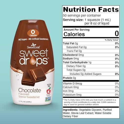 SweetLeaf Sweet Drops - Flavored Stevia Liquid Sweetener, Stevia Extract, Zero Calories, Gluten Free, Keto Friendly, Non GMO, Natural Flavors, Sugar Alternative - Chocolate, 1.7 Fl Oz (Pack of 6)