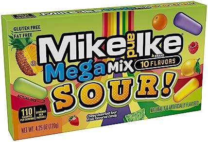 Mike and Ike Candy, Mega Mix Sour, 4.25oz Theater Box, Pack of 12